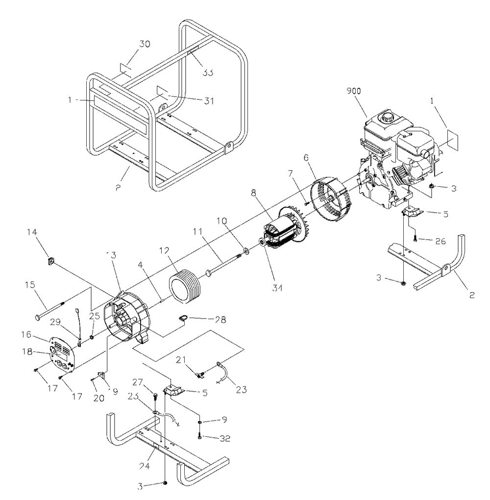 Main Unit Diagram and Parts List for BSP3200 1773-0 Briggs and Stratton Generator